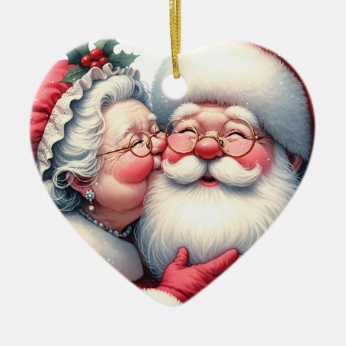 Mrs Clause Kissing Santa Personalized Christmas Ceramic Ornament