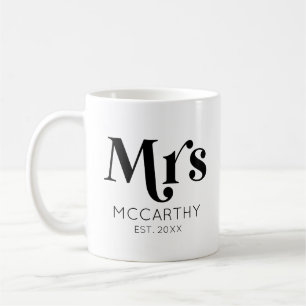 Mrs. Custom Last Name Est. Date Minimal Retro Coffee Mug