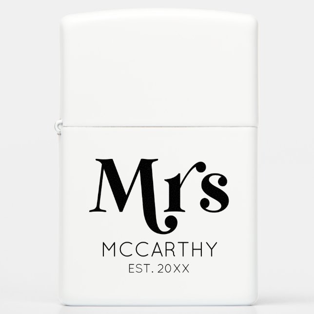 Mrs. Custom Last Name Est. Date Minimal Retro Zippo Lighter (Front)