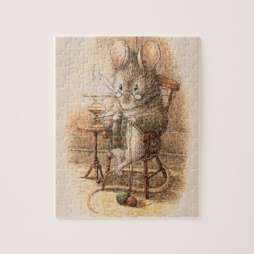 Mrs Dormouse Knitting Jigsaw Puzzle