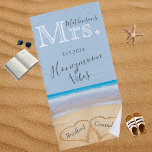 Mrs. Dusty Blue Beach Wedding 2 Hearts Sand | Beach Towel<br><div class="desc">Mrs. Dusty Blue Beach Wedding 2 Hearts Sand | Her bride's Beach Towel with newlyweds names "Honeymoon vibes",  beach towel.</div>