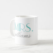 Mrs Elegant Aqua Personalized Wedding Monogram Coffee Mug (Front Left)