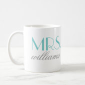 Mrs Elegant Aqua Personalized Wedding Monogram Coffee Mug (Left)
