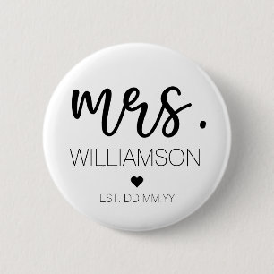 Mrs. Elegant Custom Name Wedding New Couple Gift Button