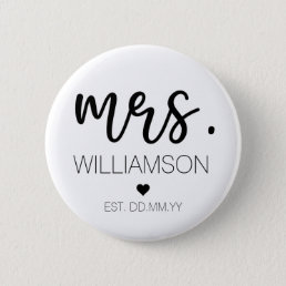 Mrs. Elegant Custom Name Wedding New Couple Gift Button