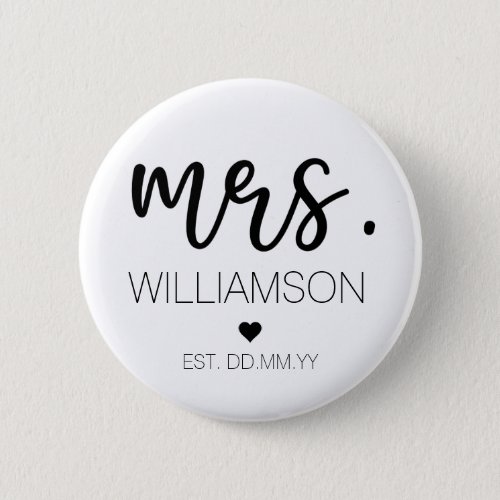 Mrs Elegant Custom Name Wedding New Couple Gift Button