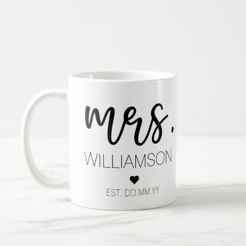 Mrs Elegant Custom Name Wedding New Couple Gift Coffee Mug