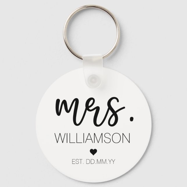 Mrs. Elegant Custom Name Wedding New Couple Gift  Keychain (Front)