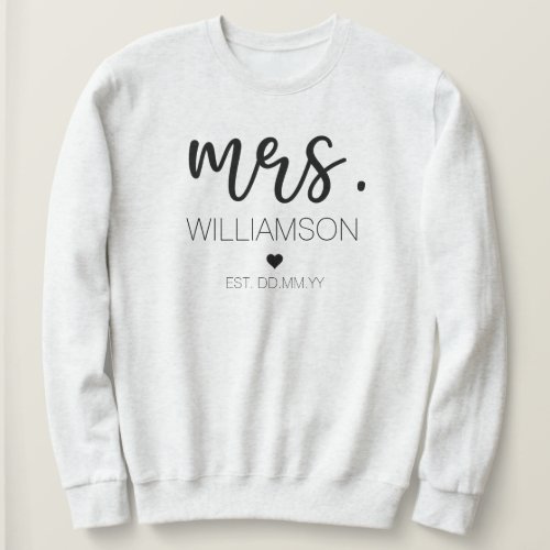 Mrs Elegant Custom Name Wedding New Couple Gift  Sweatshirt