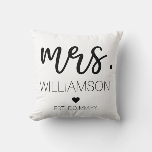 Mrs Elegant Custom Name Wedding New Couple Gift Throw Pillow