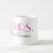 Mrs Elegant Hot Pink Personalized Wedding Monogram Coffee Mug (Front Left)