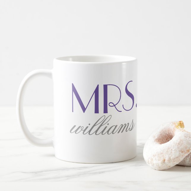 Mrs Elegant Purple Personalized Wedding Monogram Coffee Mug (With Donut)