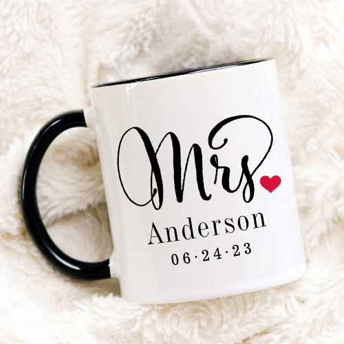 Mrs Elegant Script Heart Custom Wedding Monogram Mug