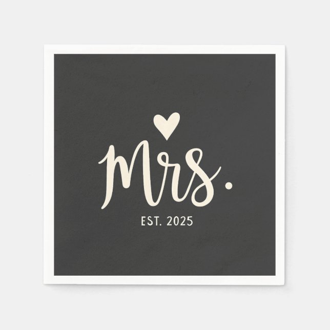 Mrs Est. 2025 Husband Bride Engagement Wedding Napkins (Front)