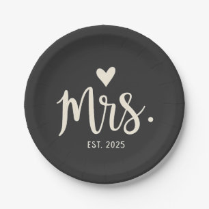 Mrs Est. 2025 Husband Bride Engagement Wedding Paper Plates