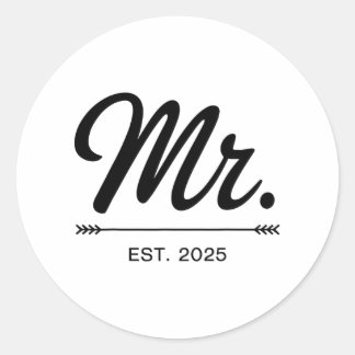 Mrs. Est. 2025 Just Married Wedding Party Mr And M Classic Round Sticker
