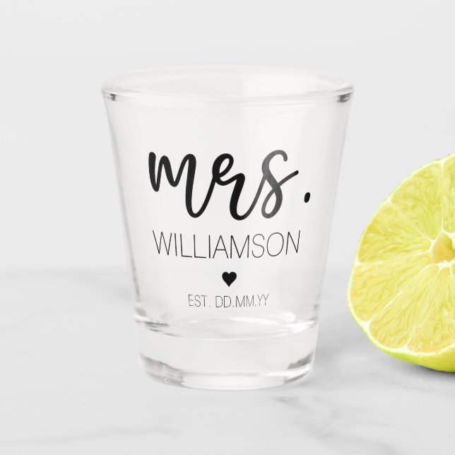 Mrs. Est Custom Name Wedding New Couple Gift  Shot Glass (Front)