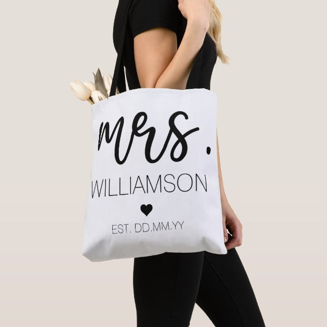 Mrs. Est Custom Name Wedding New Couple Gift  Tote Bag (Close Up)