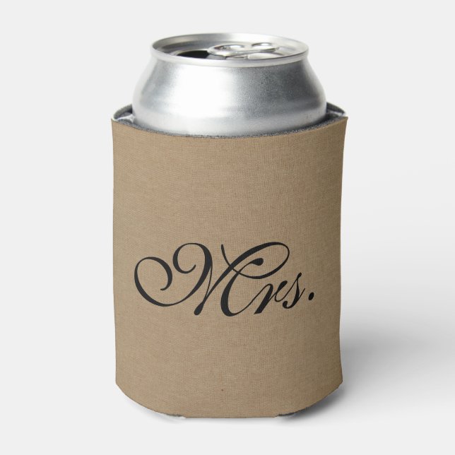 Mrs. faux linen burlap rustic chic initial jute can cooler (Can Front)