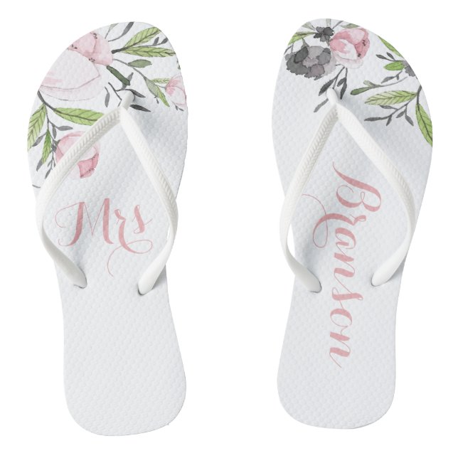 Mrs Floral Bride Wifey Botanical beach sandals (Footbed)