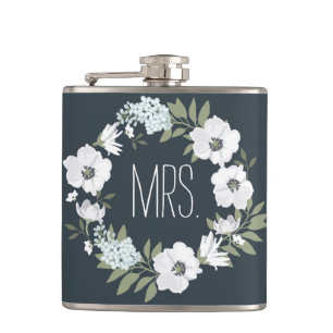 Mrs. Floral Wedding Gifts Personalized Flasks