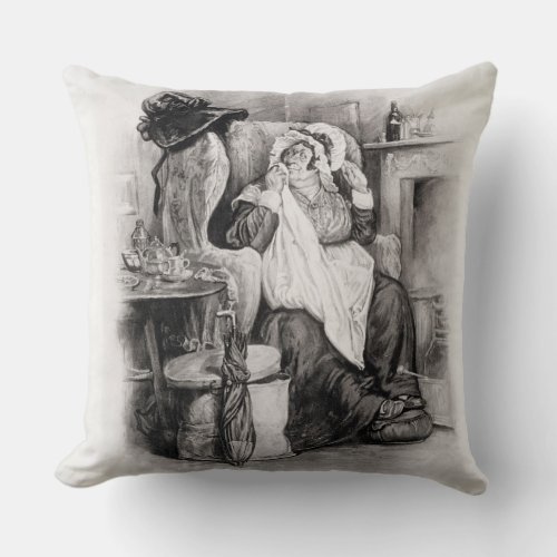 Mrs Gamp from Charles Dickens A Gossip about hi Throw Pillow