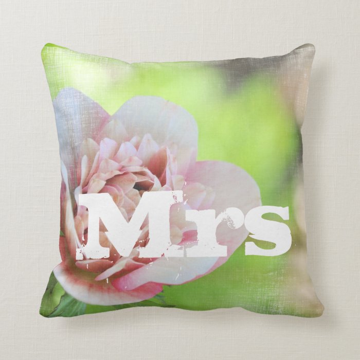 Mrs. Garden Wedding Floral Pink Peony Pillow