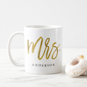 Mrs. gold calligraphy personalized coffee mug
