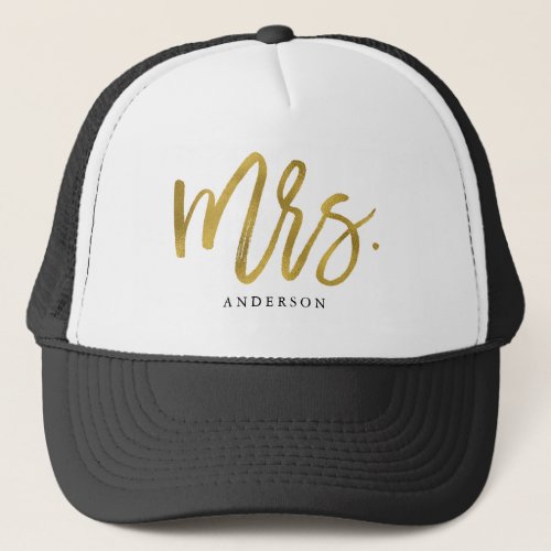 Mrs gold calligraphy personalized trucker hat