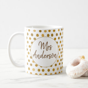 Mrs, Gold Glliter Polka Dots, Personalized Coffee Mug