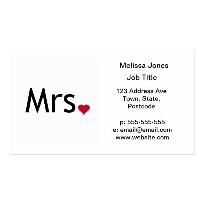 Mrs    half of Mr and Mrs set Business Cards