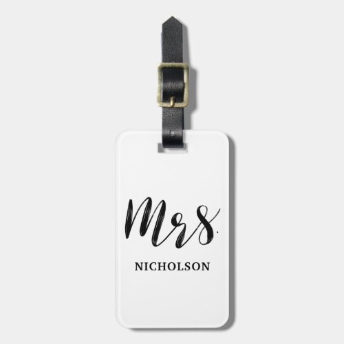 Mrs  Handwritten  Hers  Brush Lettered Simple Luggage Tag
