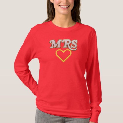 Mrs Heart Stylish Basic Long Sleeve Red T_Shirt