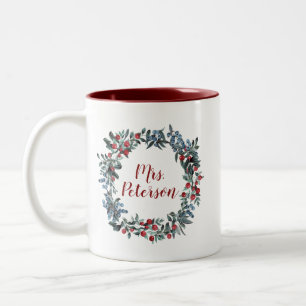 Mrs Holidays  Christmas Berries Wreath Two-Tone Coffee Mug