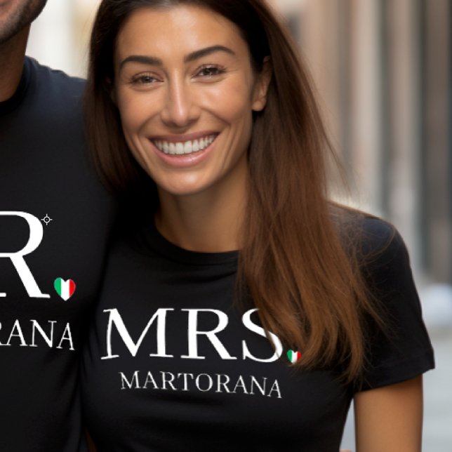 MRS. Italian Flag Heart Personal Last Name Couple Tri-Blend Shirt (Couple's t-shirt in black with MRS.Italian Flag Heart for the periodEngagement or Wedding gift)