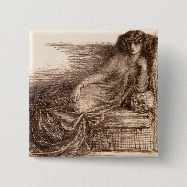 Mrs. Jane Morris Reclining on a Sofa Button (Front)