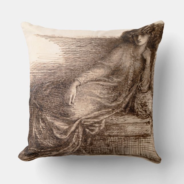 Mrs. Jane Morris Reclining on a Sofa Throw Pillow (Front)