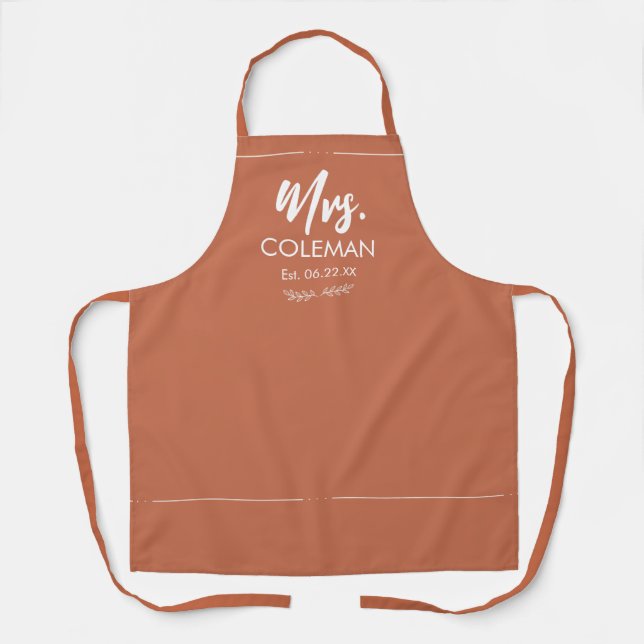 Mrs Just Married with Date Wedding Gift Cute Apron (Front)