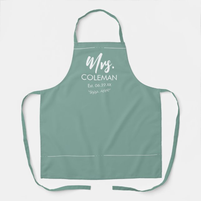 Mrs Just Married with Date Wedding Gift Cute Apron (Front)