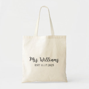 Mrs. Last Name Est Year Tote Bag, Personalized Dat Bag