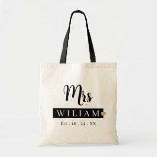 Mrs. Last Name Est Year Tote Bag Personalized Date
