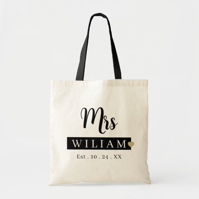 Mrs. Last Name Est Year Tote Bag Personalized Date (Front)