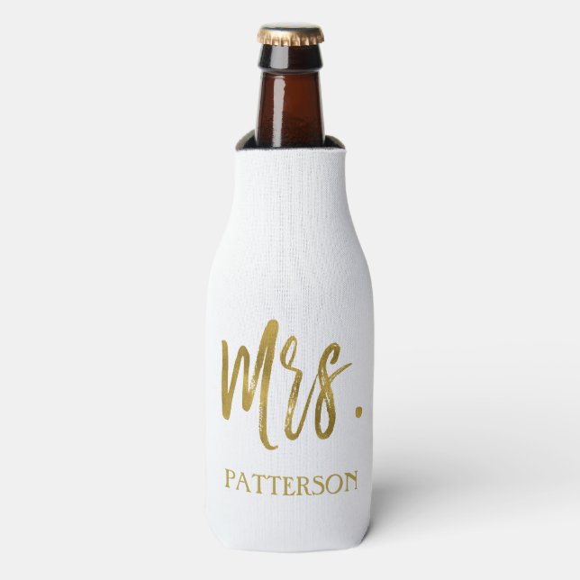 Mrs. Last Name Gold Foil Bottle Cooler (Bottle Front)