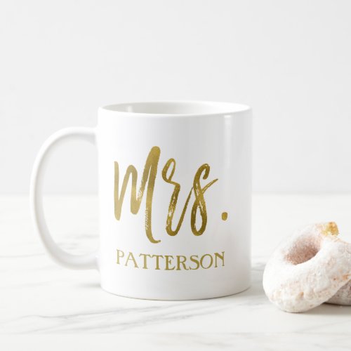 Mrs last name Gold Foil Wedding Coffee Cup