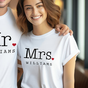 Mrs Last Name Heart Wedding Monogram Tri-Blend Shirt