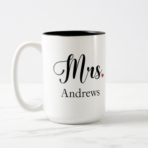 Mrs Last Name Matching Couple Gift for Wife Bride Two_Tone Coffee Mug