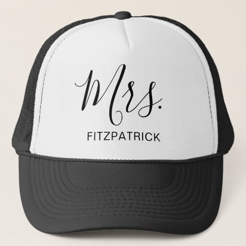 Mrs Last Name Simple Wife Bride Newlywed Trucker Hat
