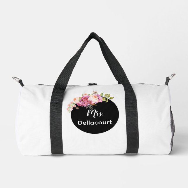 Mrs. Last Name Surname Bride Custom Duffle Bag (Front)