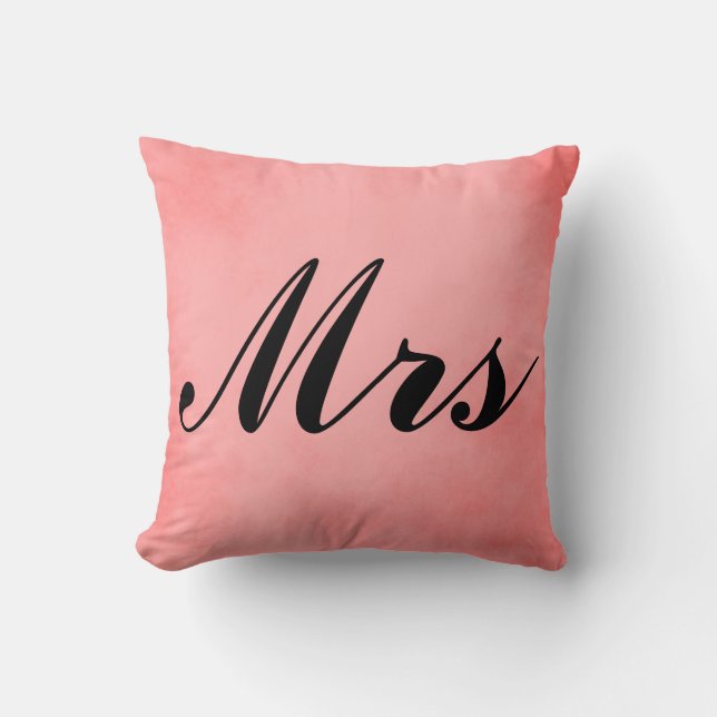 Mrs. Lovely Pink Parchment Mr and Mrs Throw Pillow (Front)
