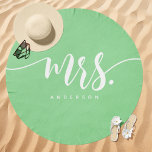 Mrs. Mint And White Honeymoon Beach Towel<br><div class="desc">Add a touch of elegance to honeymoon adventures with this "Mrs." mint and white round beach towel,  personalized with the bride's last name. Ideal for newlyweds,  beach days,  and poolside relaxation,  this towel makes a perfect gift for brides,  combining style and comfort for her beach essentials.</div>